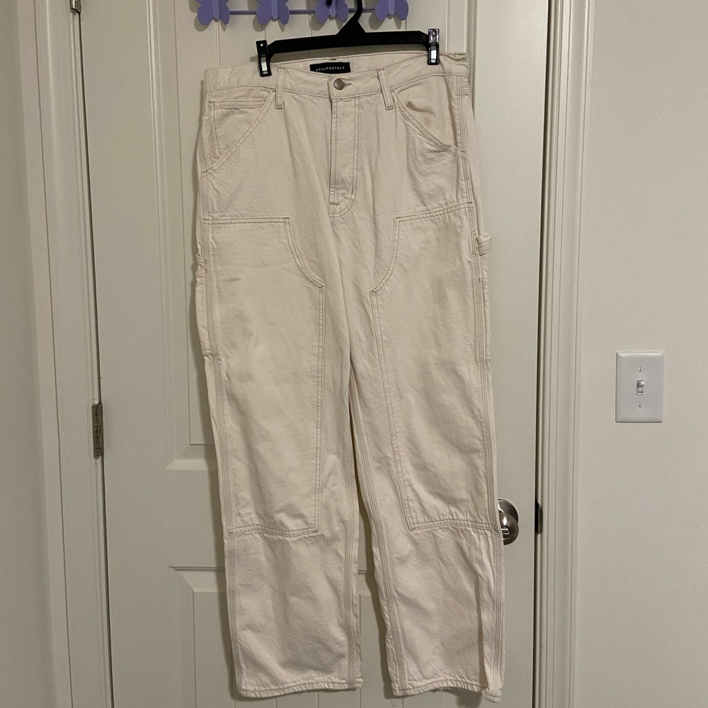 Aeropostale women’s carpenter white cream loose fit relaxed jeans size 32/32